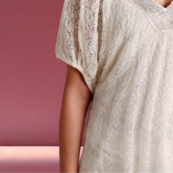 Anthropologie KNITTED & KNOTTED Cille Beaded Lace Top Ivory Blouse S - Picture 5 of 11